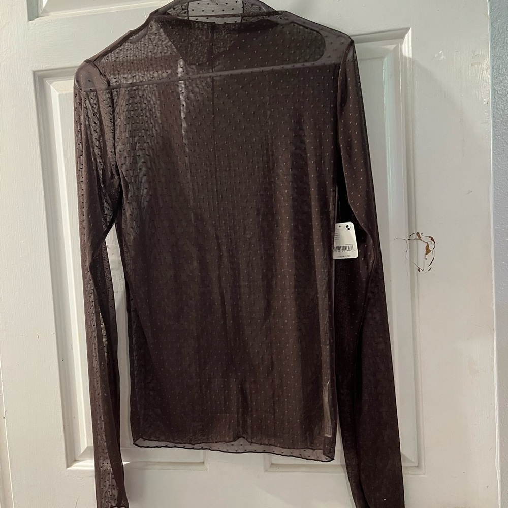 Free People Sheer Brown Long Sleeve Top